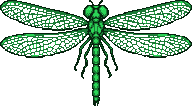 A green pixel-art dragonfly, seen from above, dips the tip of its tail into water and lays an egg. Rings spread from the touch and the egg sinks below.